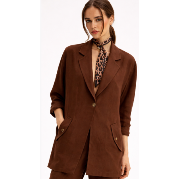 Innocent Brown Viscose & Linen Blend Jacket Innocent Brown Viscose & Linen Blend Jacket