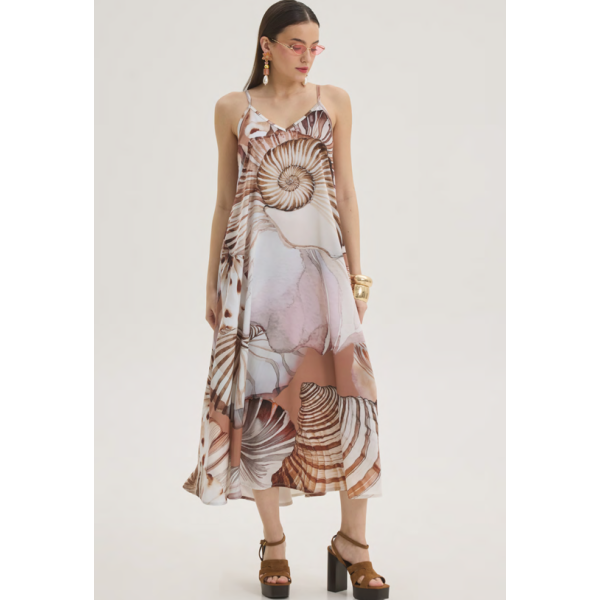 Innocent Midi Φόρεμα με Print Κοχύλια & Λεπτές Τιράντες