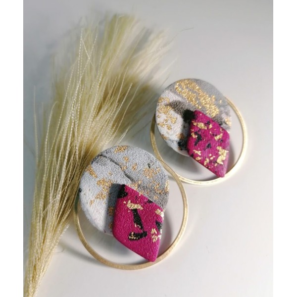 Handmade Geometric Earrings with Gold Hoop