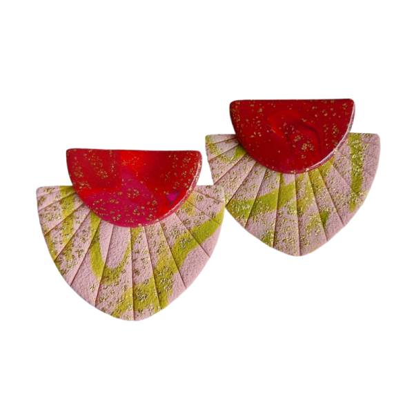 Handmade Geometric Earrings in Red and Gold Handmade Geometric Earrings in Red and Gold