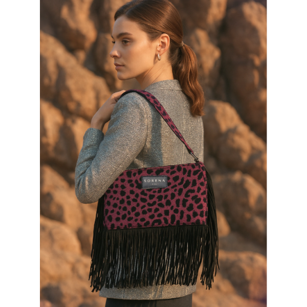 LEOPARD VELVET MAGENTA CROSSBODY BAG