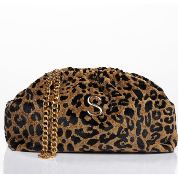 LEOPARD VELVET BROWN BUCKET BAG