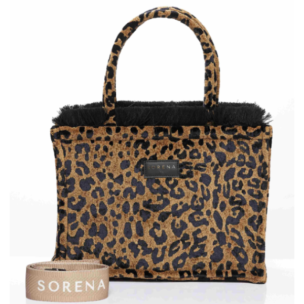 LEOPARD VELVET BROWN MEDIUM TOTE BAG