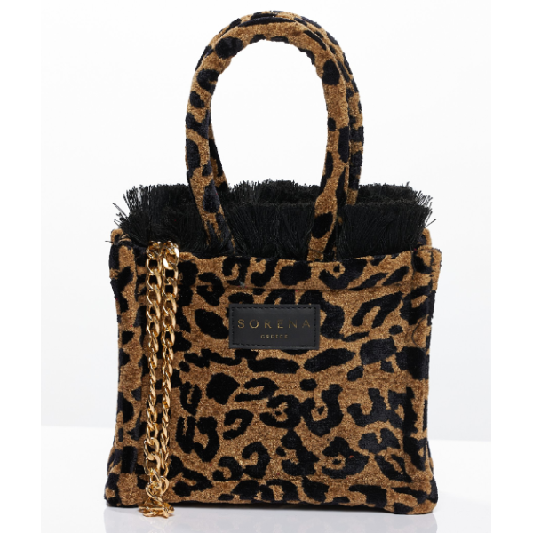 LEOPARD VELVET BROWN MINI TOTE BAG