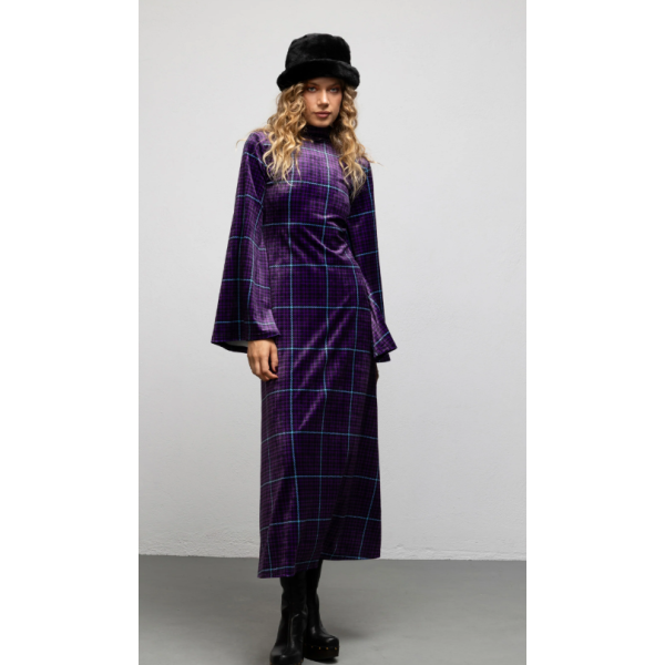 AURA DRESS - CHECK PURPLE