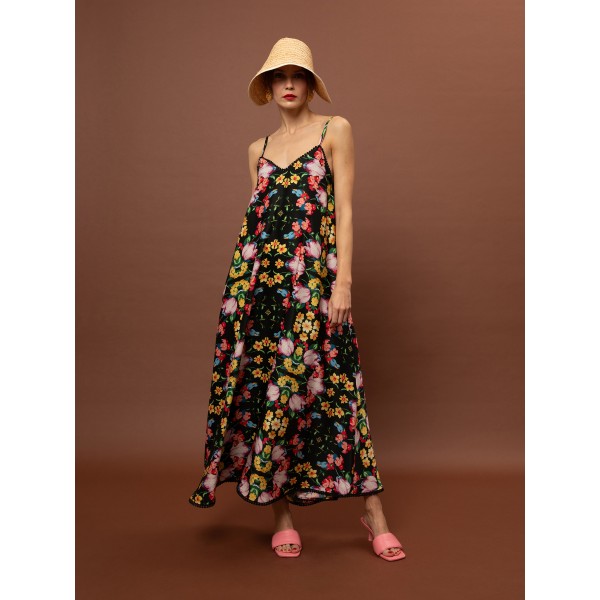 A-LINE MAXI DRESS BLOSSOMS BLACK
