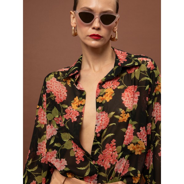 OVERSIZED CHIFFON SHIRT - ORTANSIES BLACK