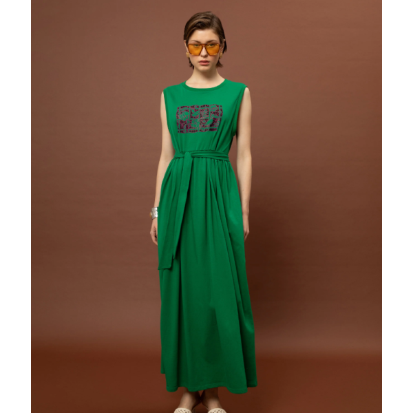 SLEEVELESS COTTON DRESS - GREEN