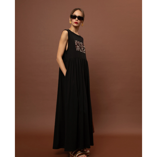 SLEEVELESS COTTON DRESS - BLACK