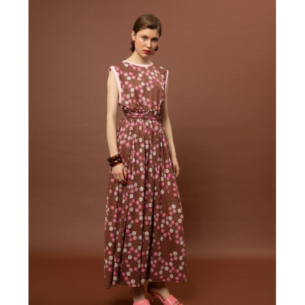 SLEEVELESS COTTON DRESS - DAISIES CHOCO
