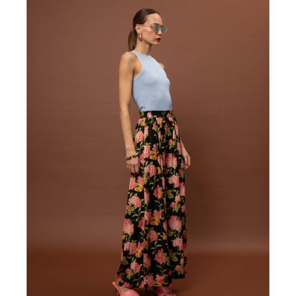 WIDE-LEG PLEATED SATIN PANTS - ORTANSIES BLACK