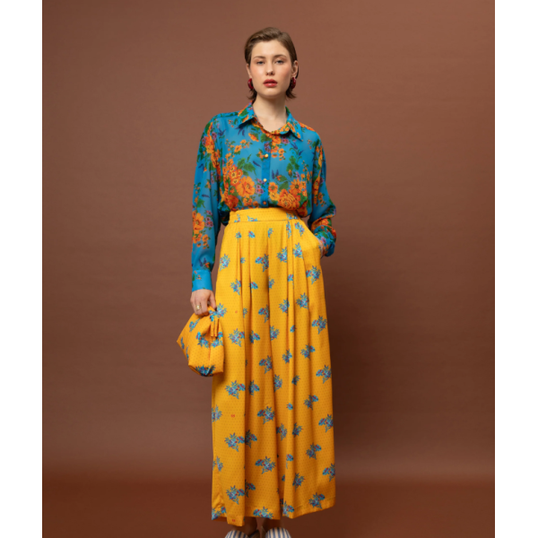 WIDE-LEG PLEATED SATIN PANTS - BOUQUETS