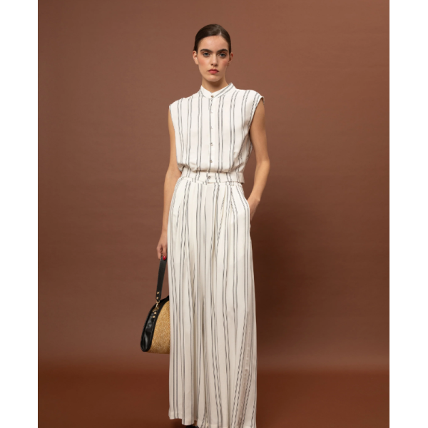 WIDE-LEG PLEATED PANTS - STRIPES BLACK