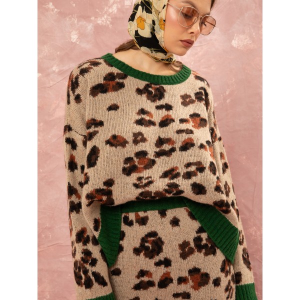 JACQUARD KNIT CROPPED JUMPER - LEOPARD