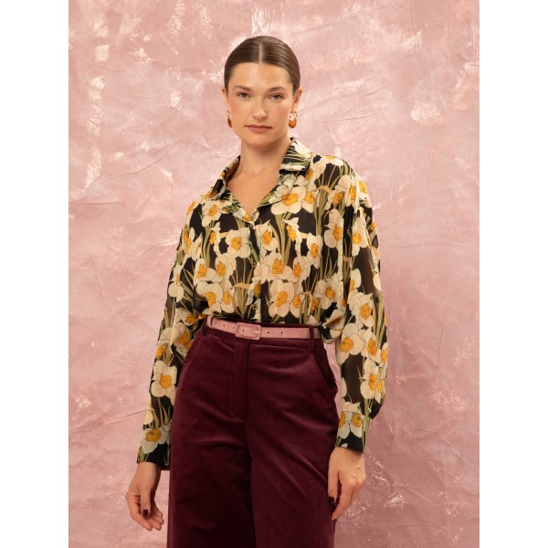 OVERSIZED CHIFFON SHIRT - NARCISSUS BLACK