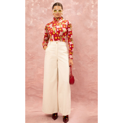 WIDE LEG CORDUROY PANTS - IVORY