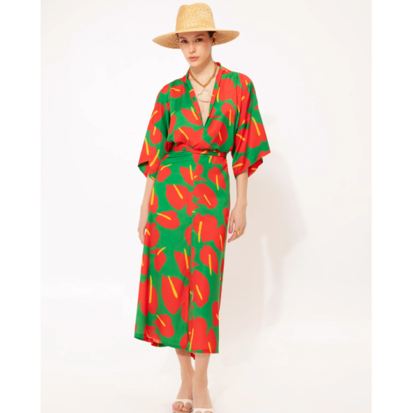 WRAP-AROUND KAFTAN DRESS ANTHURIUM GREEN