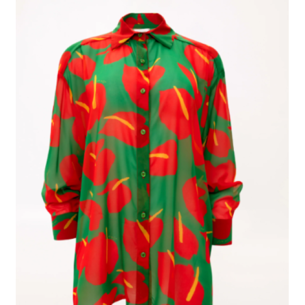 LONG-SLEEVE CHIFFON SHIRT ANTHURIUM GREEN