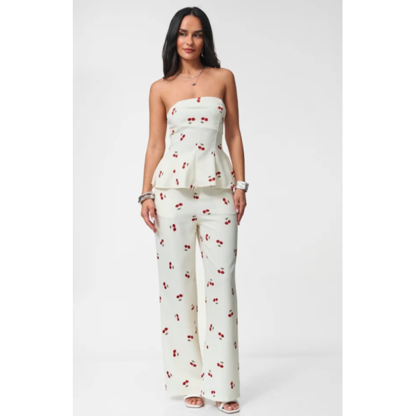 Γυναικείο Σετ Strapless με Cherry Print